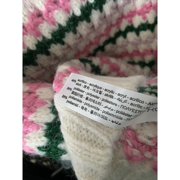 Zara Sweater Womens M Pink Striped Green Open Knit Short Sleeve Soft Cozy - Picture 6 of 7